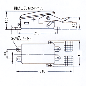 LT1-11腳踏開(kāi)關(guān)安裝尺寸圖